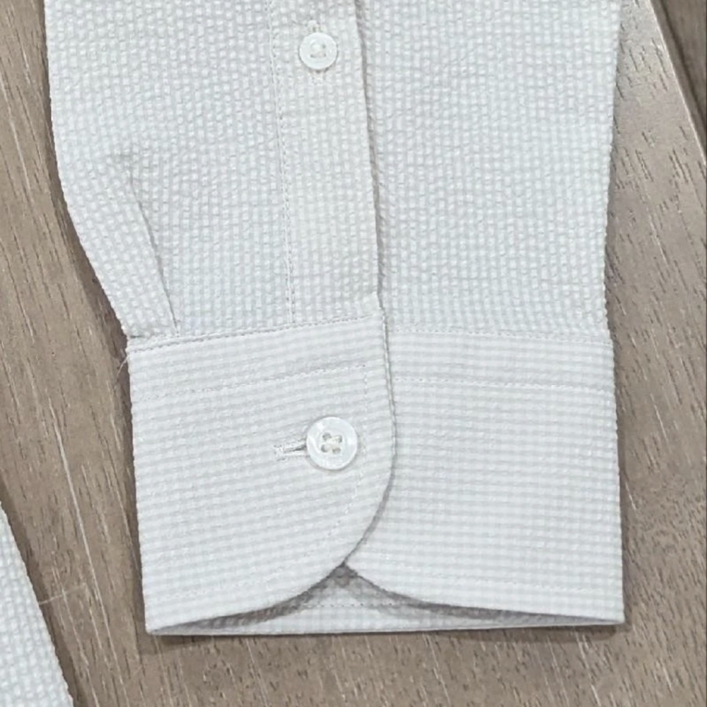$210 Mens REISS "Spring" Seersucker LS Button Up Shirt Stone Medium - Picture 3 of 5